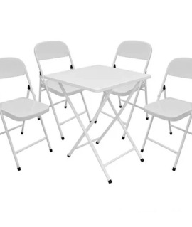 Conjunto Mesa Com 4 Cadeiras Dobráveis Bar Restaurante Branco