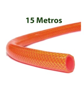 Kit com 15 Metros de Mangueira Jardim Laranja Trançada Maleável Luxo 1/2