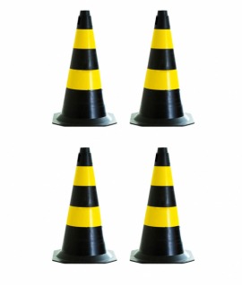 Kit Com 4 Cone De Sinalização - Altura De 50cm - Preto / Amarelo